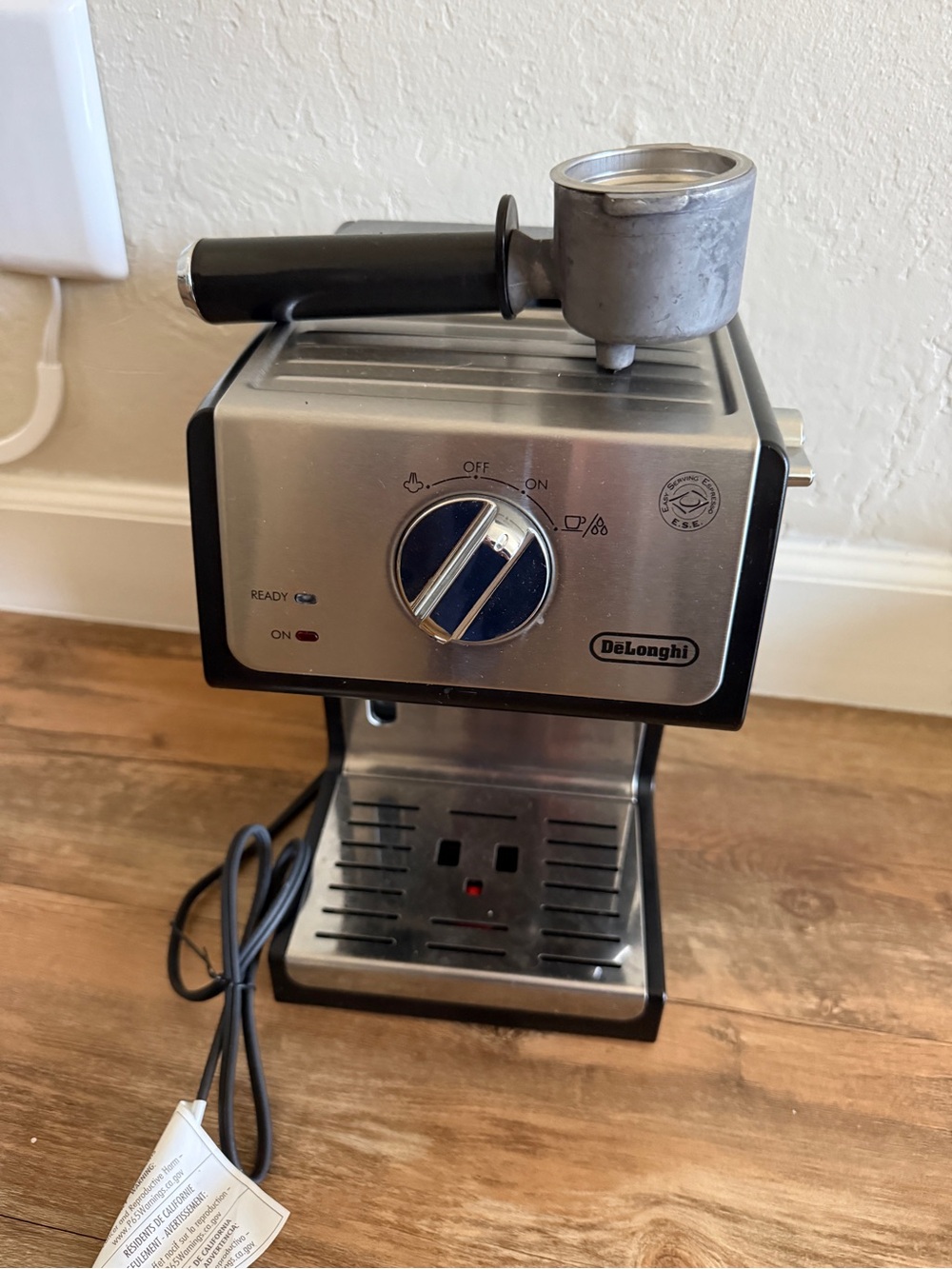 DeLonghi Stainless Steel Espresso Machine in Silver and Black